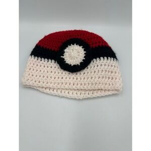 Handmade Crochet Poke Ball Beanie Kids Red White Black Anime Knit Hat